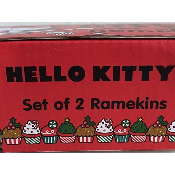 Set Of 2 Hello Kitty Ceramic RAMEKINS Souffle Dish Sleigh Christmas Holiday NEW - Picture 5 of 12